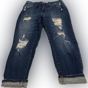 KanCan Distressed Straight Leg Jeans - Dark Blue